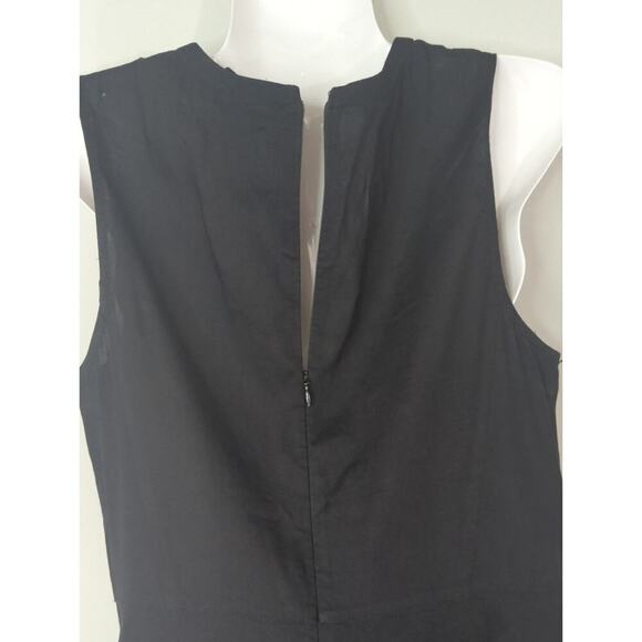 Theory Black V-Neck Sleeveless Linen Blend Narida Crunch Mini Flare Dress Size 6 - Picture 7 of 11